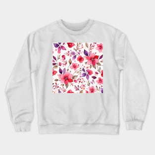 Pink Violet and Brown Floral Pattern on White Crewneck Sweatshirt